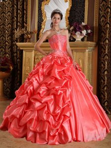 Watermelon Red Ball Gown Dress for Quince with Embroidery on Sale