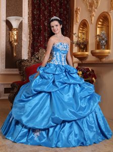 Baby Blue Strapless Quinceanera Dress in with Appliques for Cheap
