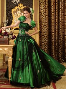 Hunter Green Strapless Drapped Quinceanera Dresses with Flowers and Jacket