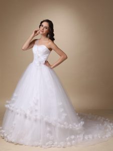 Pretty One Shoulder Bridal Dresses with Handle Flowers in and Tulle