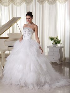 A-line Strapless Bridal Dress with Ruffles and Beading on Promotion