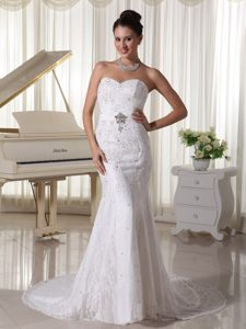 Sweetheart Wedding Gowns with Beading in Lace and Elastic Woven Satin