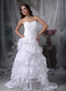 Luxurious A-line Sweetheart Court Train Organza Bridal Dress with Appliques