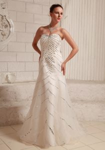 Attractive Court Train Zipper-up Organza and Satin Bridal Gown with Sequins