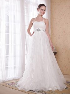 Beautiful White A-line Halter and Organza Fall Wedding Bridal Gown