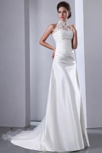 Attractive A-line High-neck and Organza Zipper-up Wedding Dress