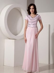 Sweet Baby Pink V-neck Military Dress for Party with Appliques under 150