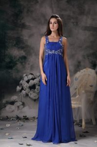 Elegant Ruched and Beaded Square Military Dresses in Royal Blue for Fall