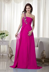 2013 Exquisite Fuchsia Brush Train Military Dresses for Party with Appliques