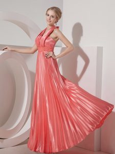 Watermelon Red Halter Top Luxurious Military Dresses for Party with Pleats