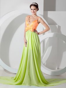 Attractive Yellow Green and Orange V-neck Chiffon Military Dress for Prom