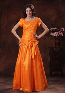 Attractive Orange Square Long Military Dresses for Party with Short Sleeves