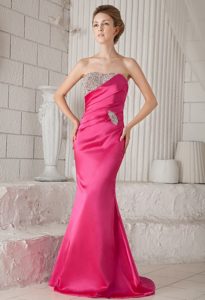 Coral Red Mermaid Elastic Woven Satin Beaded Military Dresses for Party