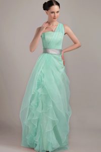 Discount Light Blue One Shoulder Long Ruffled Military Dresses for Party