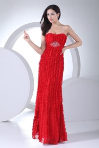 Wonderful Sweetheart Red Beaded Long Military Dress for Party with Ruffles