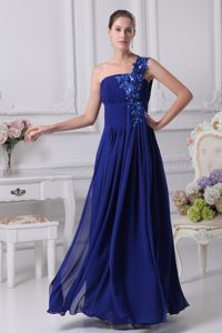New Royal Blue One Shoulder Ruched Military Dress for Prom with Appliques