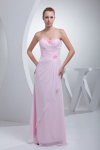 Fashionable Ruched and Beaded Long Chiffon Military Dress in in Baby Pink
