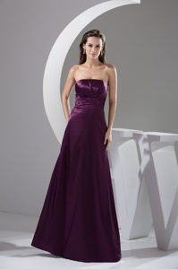 Fabulous Ruffled and Ruched Strapless Purple Long Military Dress for Party