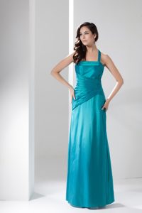 Wonderful Ruched Halter Top Ankle-length Military Dresses in Turquoise