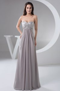 Fashionable Ruched and Beaded Long Gray Chiffon Military Dresses