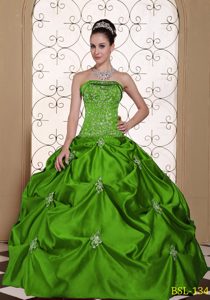 Strapless Modest Quinceanera Dresses with Pick-ups and Embroidery