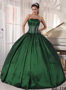 New Green Strapless Quinceanera Dress with Embroidery and Beading