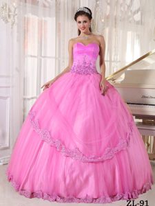 Pink Sweetheart and Tulle Appliques Decorated Quinceanera Dresses