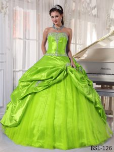 Spring Green Strapless and Tulle Quinceanera Dress with Appliques