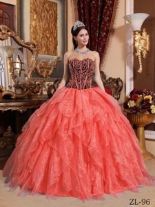 2014 Beautiful Sweetheart Organza Beaded Quinceanera Dress with Embroidery