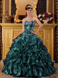 Green Sweetheart Organza Quinceanera Gown Dress with Ruffle Layers on Sale