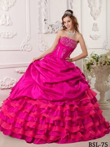 Coral Red Strapless Beaded Quinceanera Dress Beading and Pick-ups