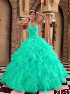 Sweetheart Organza Beaded and Ruched Quinceanera Dress with Ruffled Layers
