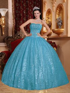 Blue Ball Gown Sweetheart Quinceanera Gown Dress with Beading and Sequins