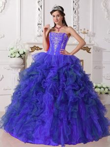 BPurple Ball Gown Sweetheart Satin and Organza Embroidery Quinceanera Dress