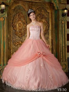 New Strapless Tulle Quinceanera Dress with Appliques and