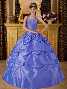 Halter Top Tafftea Quinceanera Dresses with Appliques and Pick-ups on Sale