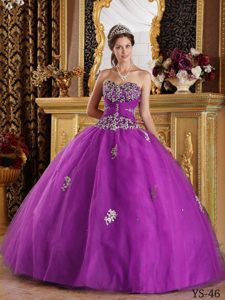 Purple Sweetheart Tulle Quinceanera Dress with Appliques for Custom Made