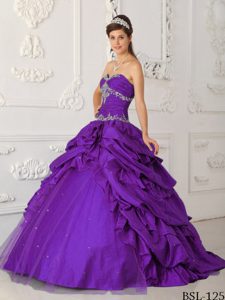 Purple Sweetheart and Tulle Beaded Quinceanera Dress with Appliques