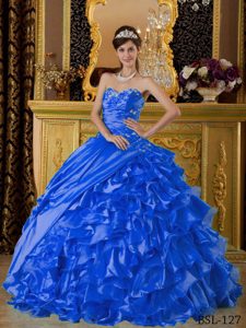 2013 Blue Sweetheart and Organza Quinceanera Dress with Appliques