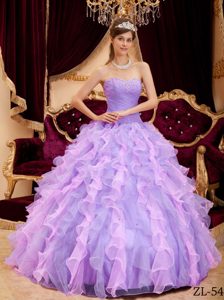 Ruched and Beaded Lace-up Sweet Sixteen Quinceanera Dresses in Lavender