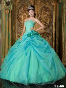 2014 Fashionable Strapless Long Organza Sweet 15 Dress in Turquoise