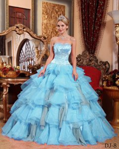 Sexy Aqua Blue Ruched and Beaded Quinceanera Gown Dress in Floor-length