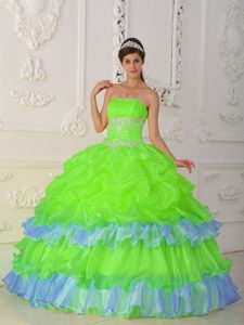 Memorable Strapless Green and Blue Lace-up Summer Dresses for Quince