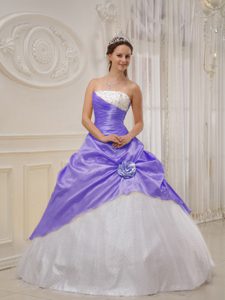Attractive Beaded and Tulle Long Quinces Dresses in Lilac and White