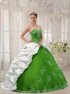 Attractive Embroidered Sweet Sixteen Quinceanera Dress in Green and White