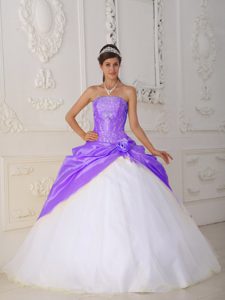 Impressive Purple and White Organza and Quinceanera Dress for Fall