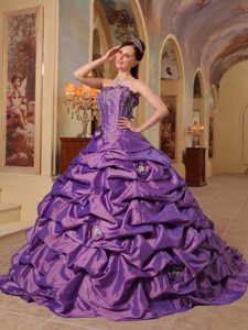 Fabulous Court Train Dress for Quinceaneras in Purple with Pick-ups