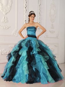 Charming Multi-color Strapless Long Organza Dresses for Quinceanera