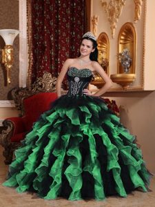 Discount Sweetheart Long Green Organza Summer Dresses for Quince