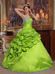 Dressy Spring Green Sweetheart Long Beaded Dress for Quinceanera